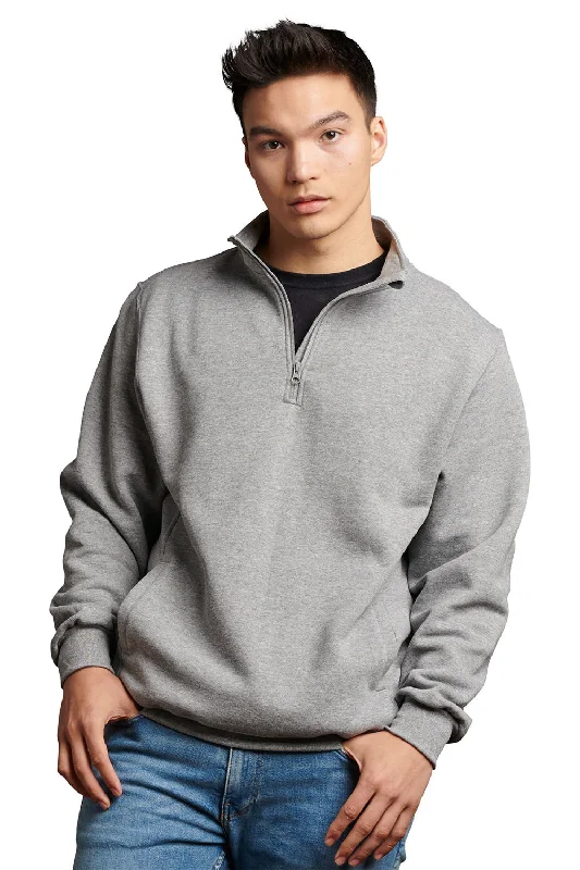 Russell Athletic Mens Dri-Power Moisture Wicking Fleece 1/4 Zip Sweatshirt w/ Pockets - Oxford Grey