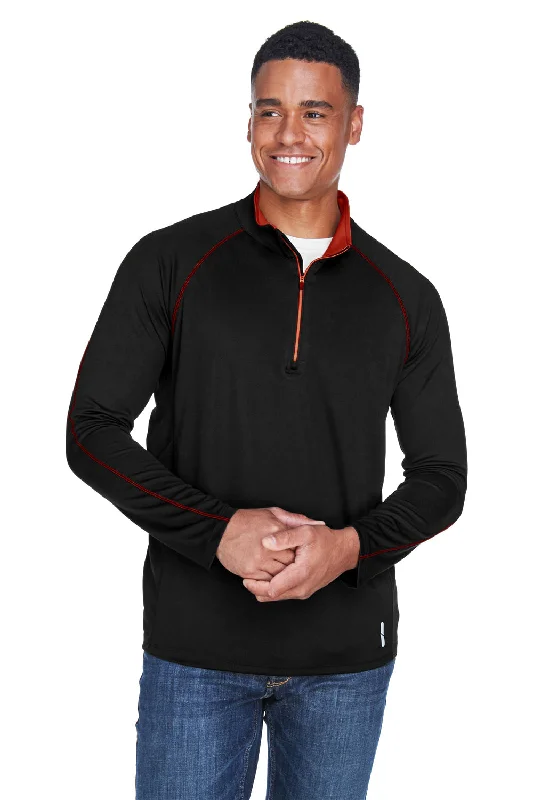 North End Mens Radar Performance Moisture Wicking 1/4 Zip Sweatshirt - Black/Classic Red