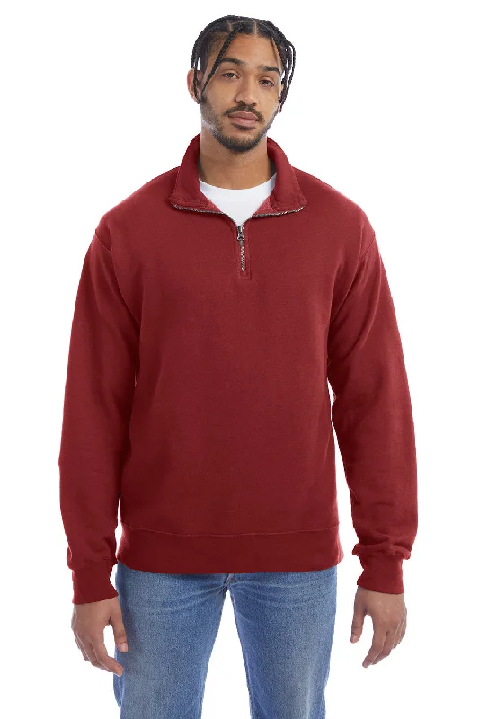 ComfortWash By Hanes Mens 1/4 Zip Sweatshirt - Cayenne Red