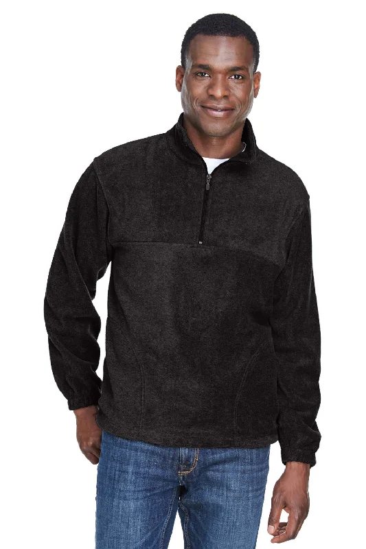 Harriton Mens Pill Resistant Fleece 1/4 Zip Sweatshirt w/ Pockets - Black