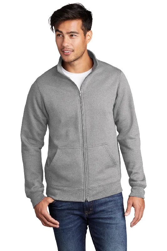 Port & Company Mens Core Fleece Full Zip Sweatshirt w/ Pockets - Heather Grey