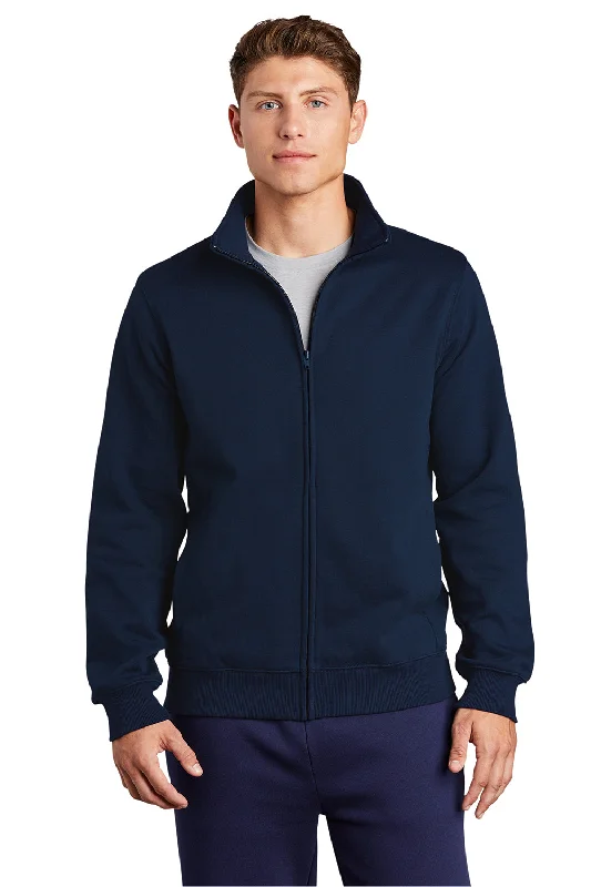 Sport-Tek Mens Shrink Resistant Fleece Full Zip Sweatshirt w/ Pockets - True Navy Blue