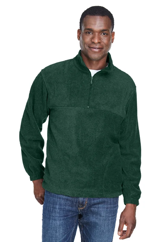 Harriton Mens Pill Resistant Fleece 1/4 Zip Sweatshirt w/ Pockets - Hunter Green