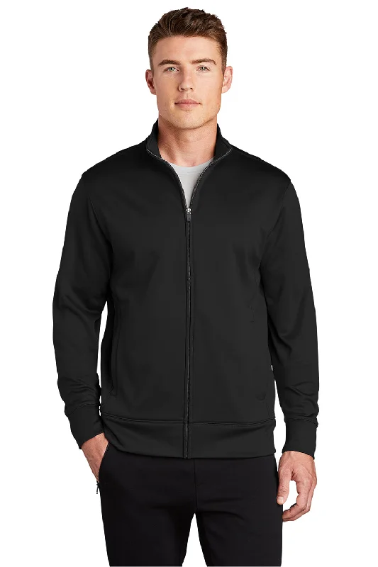 Sport-Tek Mens Sport-Wick Moisture Wicking Fleece Full Zip Sweatshirt w/ Pockets - Black