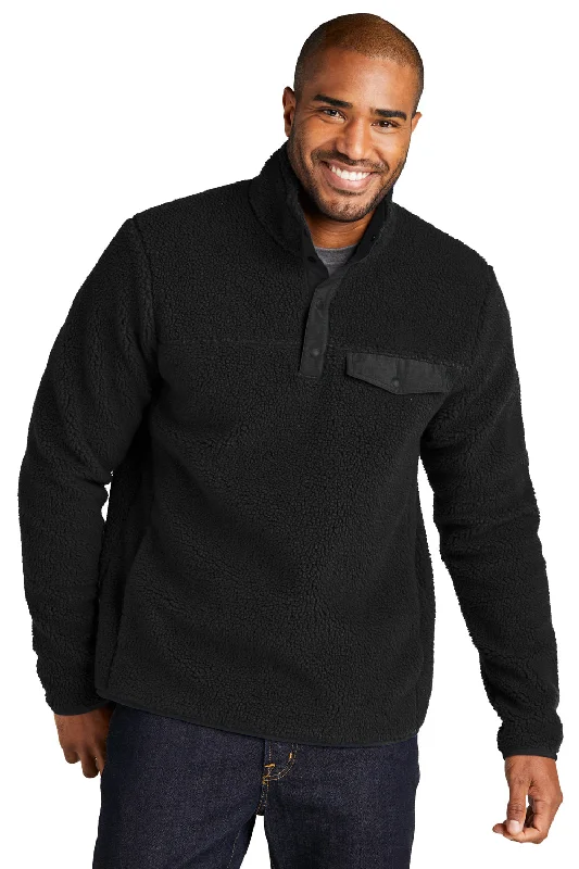 Port Authority Mens Camp Fleece 1/4 Snap Sweatshirt w/ Pockets - Deep Black