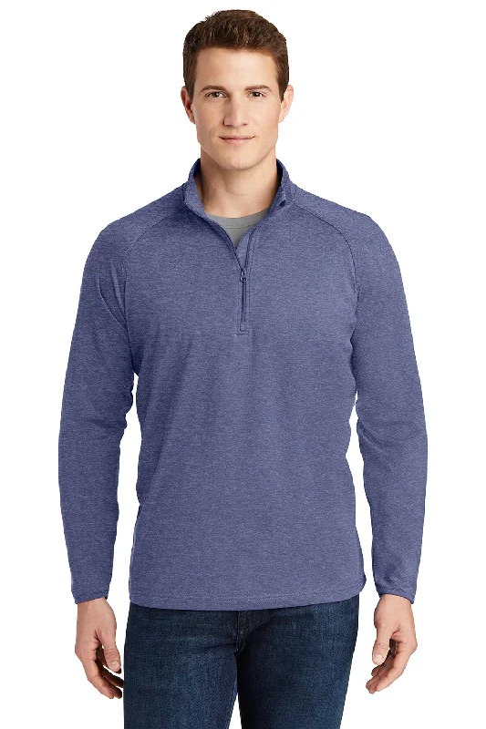 Sport-Tek Mens Sport-Wick Moisture Wicking 1/4 Zip Sweatshirt - Heather True Navy Blue