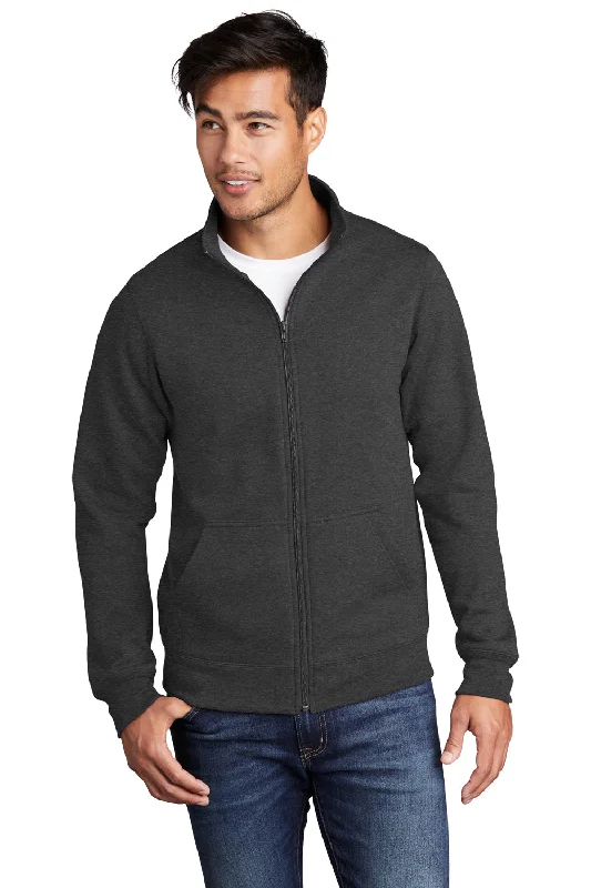 Port & Company Mens Core Fleece Full Zip Sweatshirt w/ Pockets - Heather Dark Grey