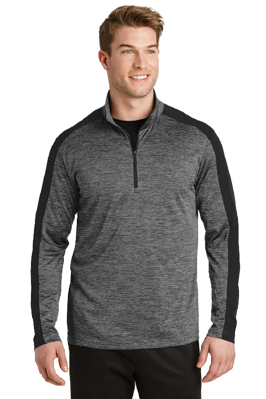 Sport-Tek Mens Electric Heather Moisture Wicking 1/4 Zip Sweatshirt - Grey Black Electric/Black