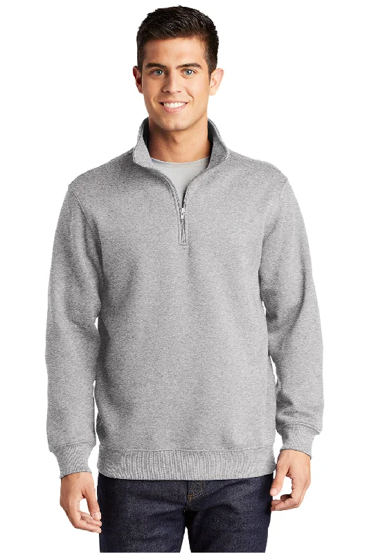 Sport-Tek Mens Shrink Resistant Fleece 1/4 Zip Sweatshirt - Heather Grey