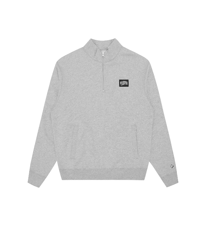 WOVEN PATCH ARCH LOGO QUARTER ZIP CREWNECK - HEATHER GREY