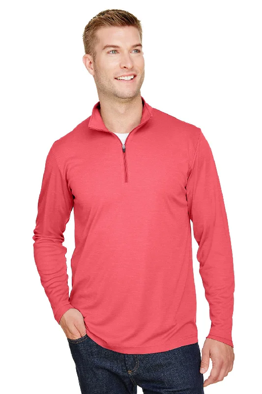 Team 365 Mens Zone Sonic Performance Moisture Wicking 1/4 Zip Sweatshirt - Heather Red