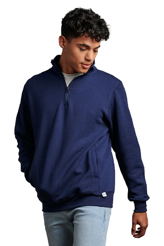 Russell Athletic Mens Dri-Power Moisture Wicking Fleece 1/4 Zip Sweatshirt w/ Pockets - Navy Blue