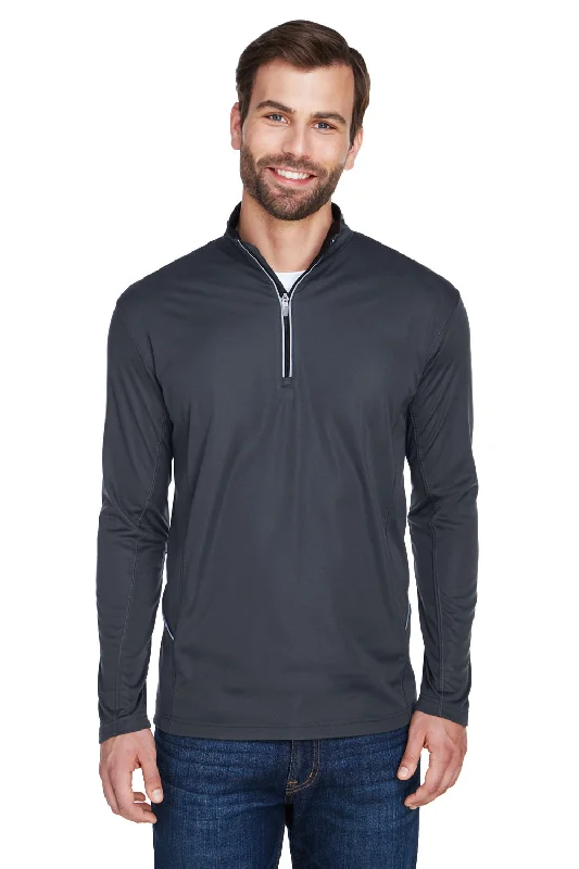 UltraClub Mens Cool & Dry Moisture Wicking 1/4 Zip Sweatshirt w/ Pocket - Black