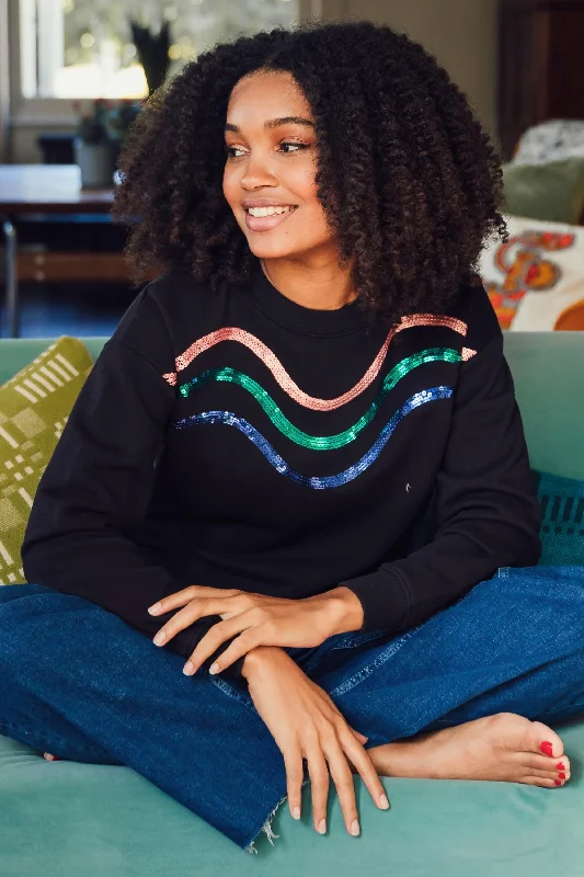 Sylvie Sweatshirt - Black, Sequin Waves