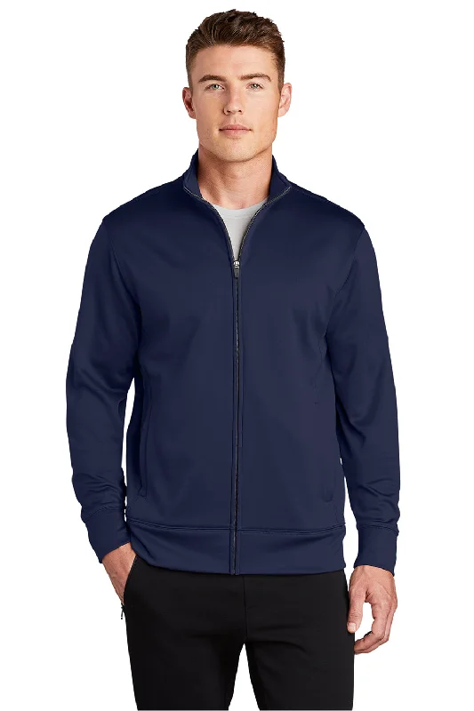 Sport-Tek Mens Sport-Wick Moisture Wicking Fleece Full Zip Sweatshirt w/ Pockets - Navy Blue