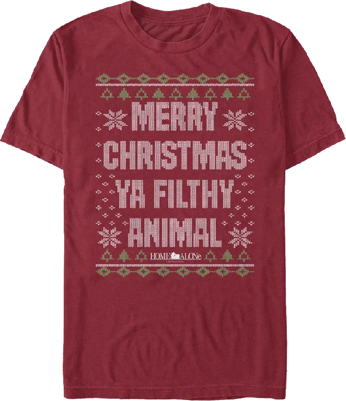 Merry Christmas Ya Filthy Animal Faux Knit Sweater Home Alone T-Shirt