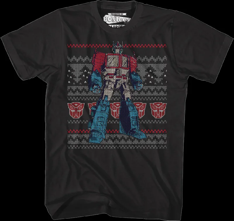 Optimus Prime Faux Ugly Christmas Sweater Transformers T-Shirt