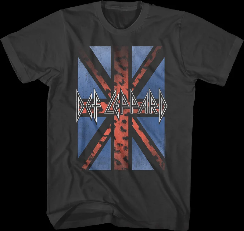 Vintage Leopard Print Flag Def Leppard T-Shirt