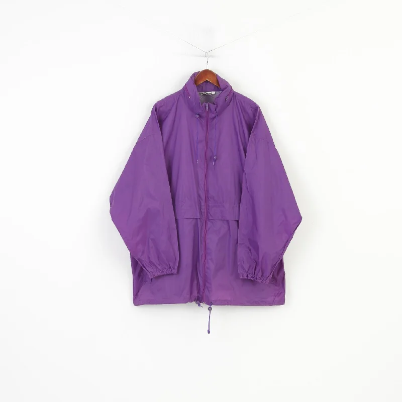 Clan Men XL Jacket Purple Vintage Lightweight Hidden Hood Full Zipper Nylon Raincoa Top