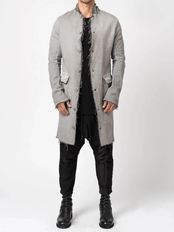 Long Frayed Edge Button-Up Jacket