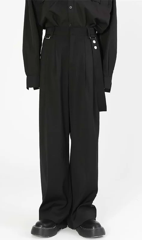 Wide Leg Pleated Pants with Strap