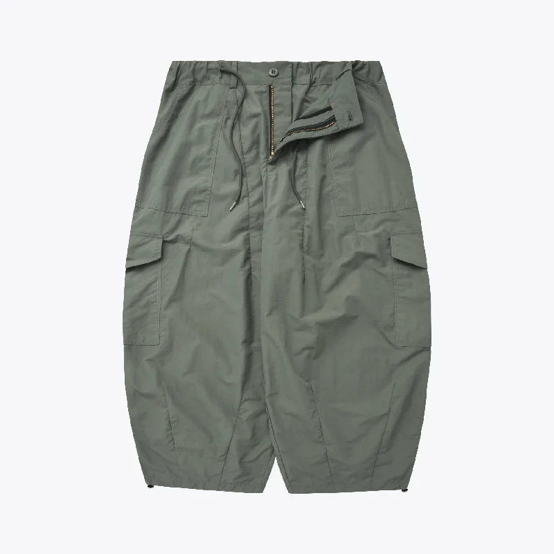 NYLON CARGO BALLOON PANTS - OLIVE