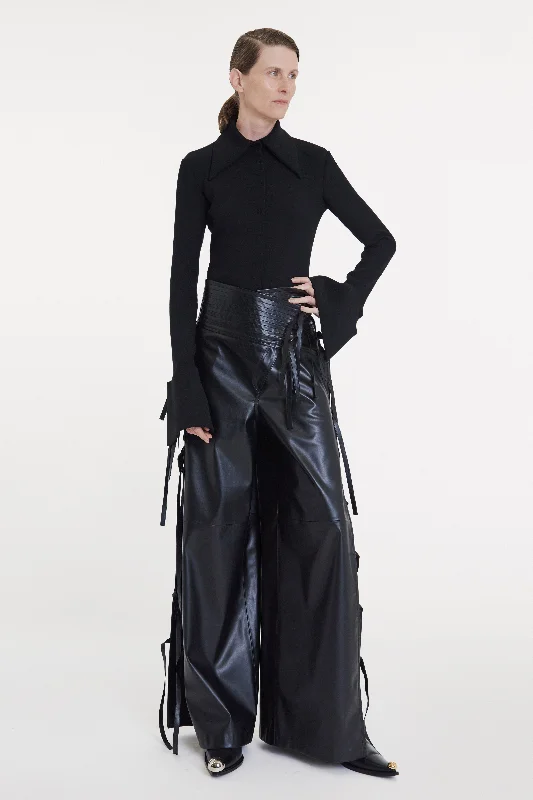 Wide Leg Pants With Side Ties Black