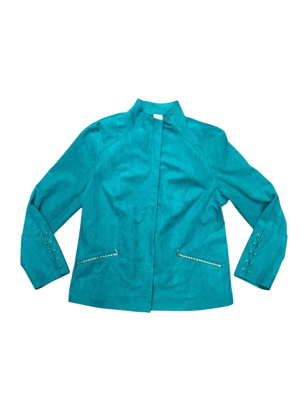 Jacket Moto By Chicos In Teal, Size: Xl