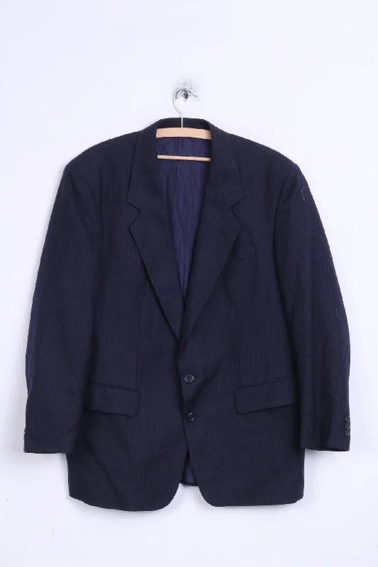 Devereaux Mens 44 XL Blazer Jacket Navy Striped Single Breasted Wool