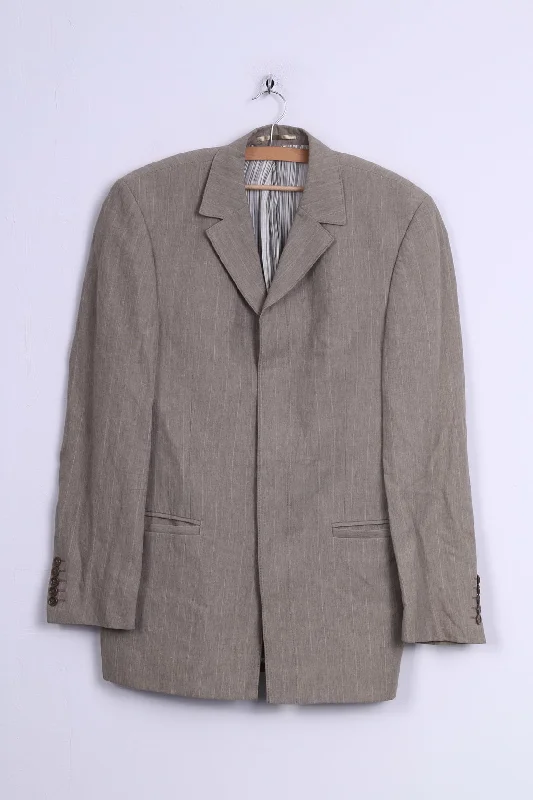 River Island Mens 38 M Blazer Linen Blend Jacket Beige Single Breasted