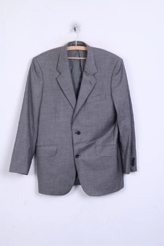 T.M. Lewin Mens 41M Blazer Suit Top Gray Jacket Tailoring Wool Single Breasted