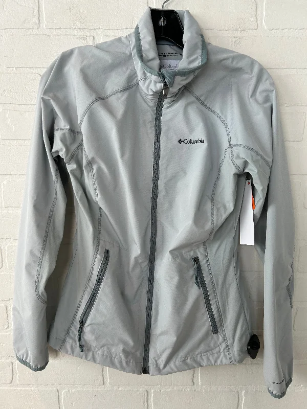 Jacket Windbreaker By Columbia In Blue & Grey, Size: S