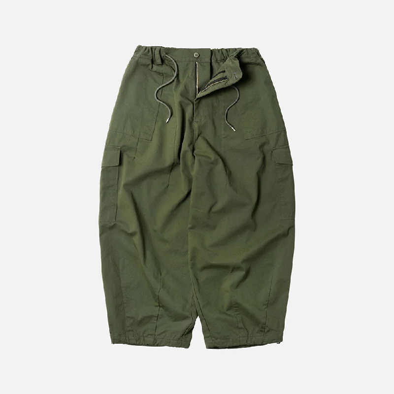 TWILL CARGO BALLOON PANTS - OLIVE