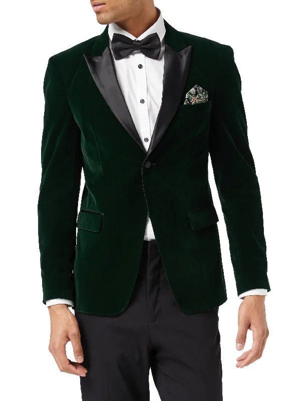 DINNER MAK - Green Soft Velvet Tuxedo Jacket