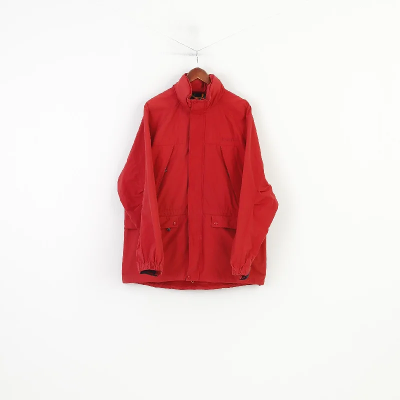 Timberland Men L Jacket Red Full Zipper Vintage Hood Outwear Cotton Nylon Pockets Top