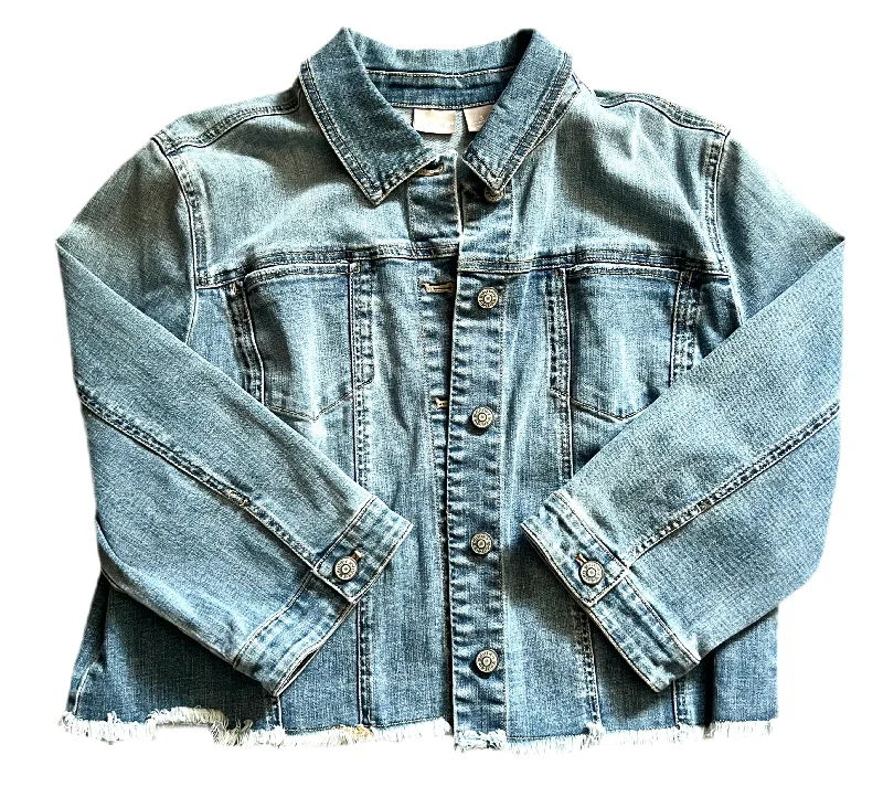 Jacket Denim By Chicos In Blue Denim, Size: Xl