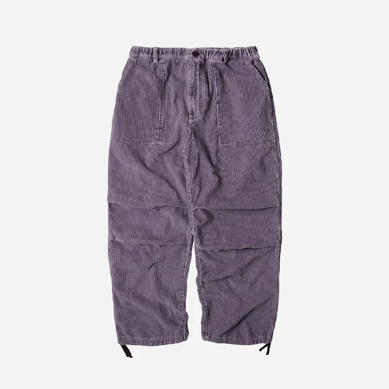 CORDUROY BANDING WIDE FATIGUE PANTS - RED BEAN