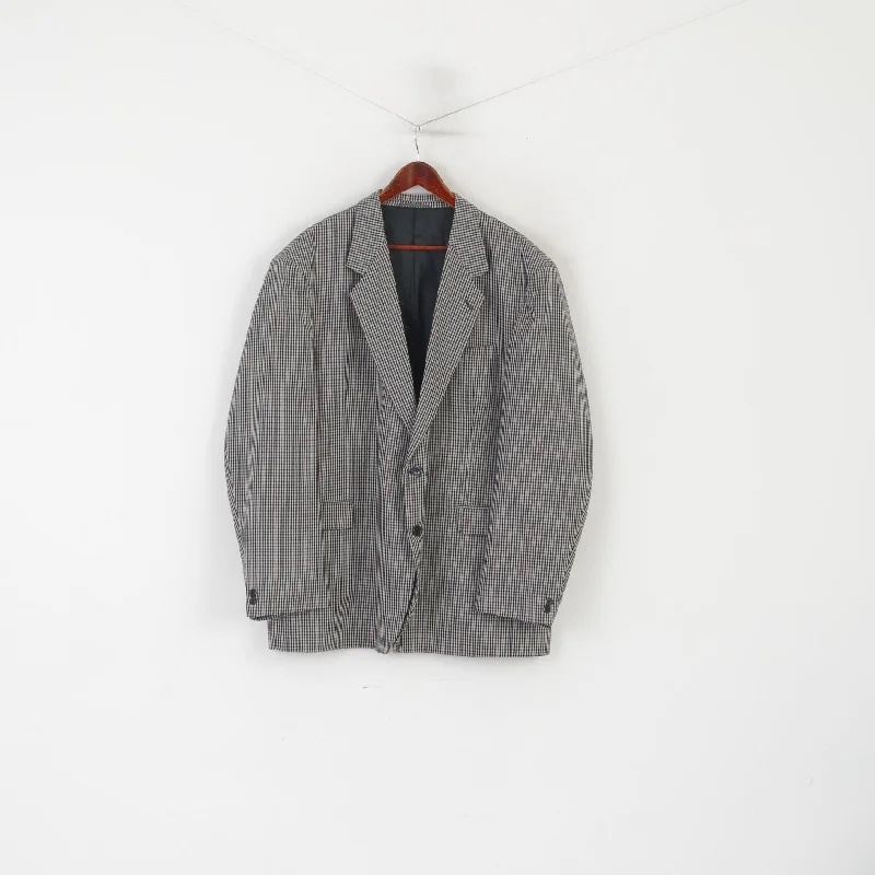 Skopes Men 54 Long Blazer Gray Herringbone Vintage Wool Single Breasted Jacket