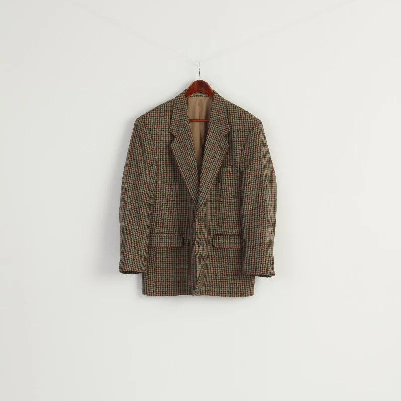 Michel Luzzi Linea Uomo Men 50 40 Blazer Brown Herringbone Vintage Wool Jacket