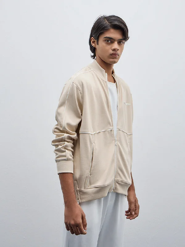 Studiofit Beige Text Design Relaxed-Fit Jacket