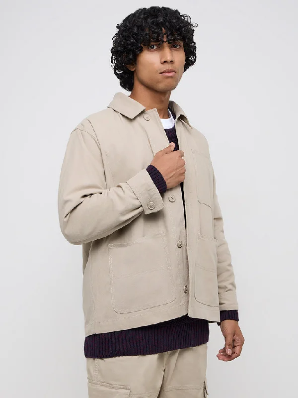 WES Casuals Beige Relaxed-Fit Cotton Jacket