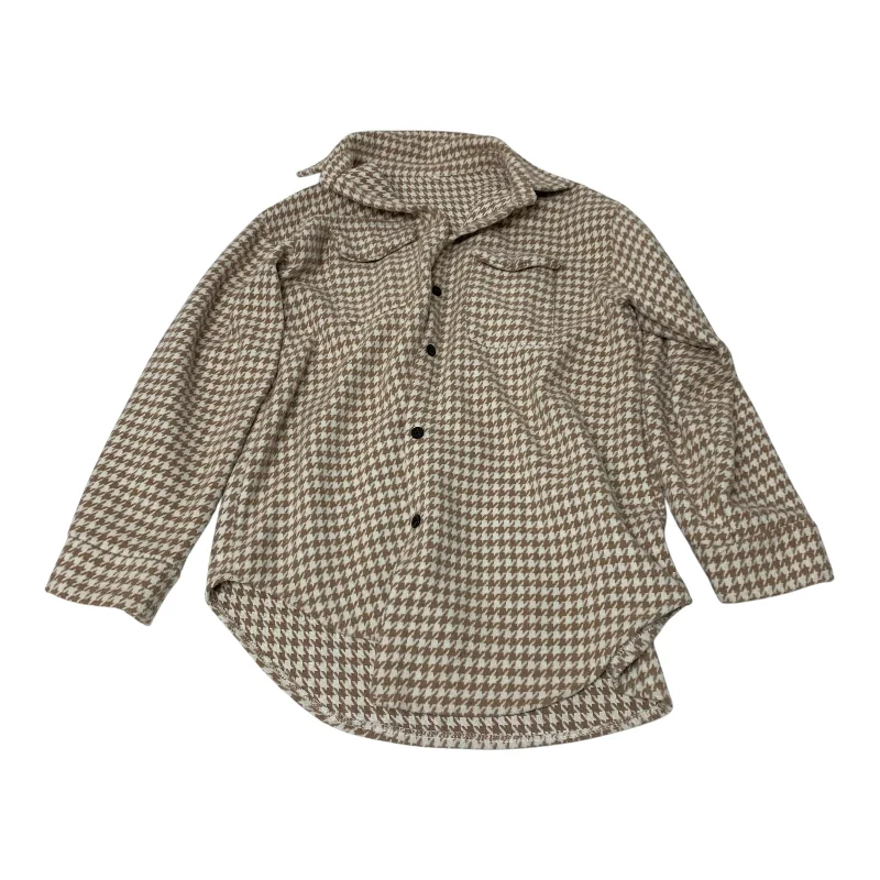 Jacket Shirt By Cmf In Brown & White, Size: L