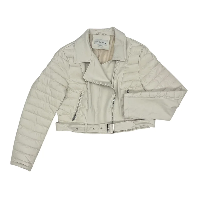 Jacket Moto By Clothes Mentor In Cream, Size:L