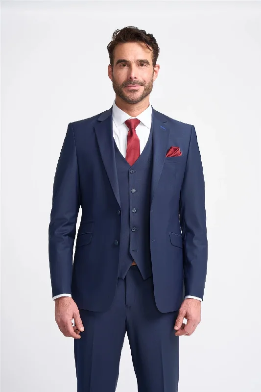 Men's Blazer Navy Blue Tailored Fit Formal Suit Jacket