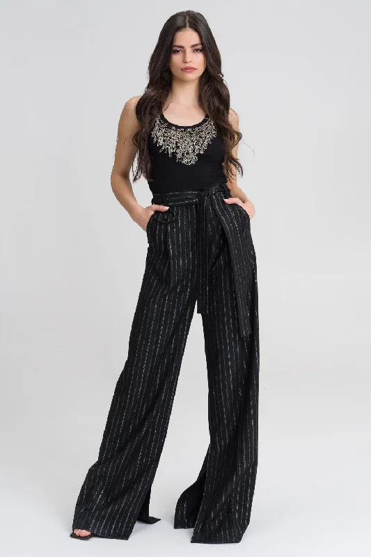 Madelyn  Black Cotton structured suit metallic pants