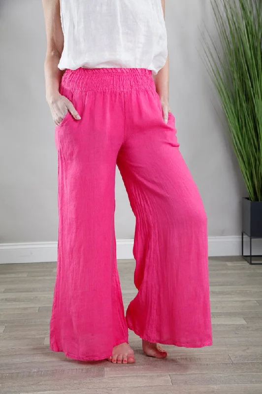 Linen Palazzo Pants Fuchsia