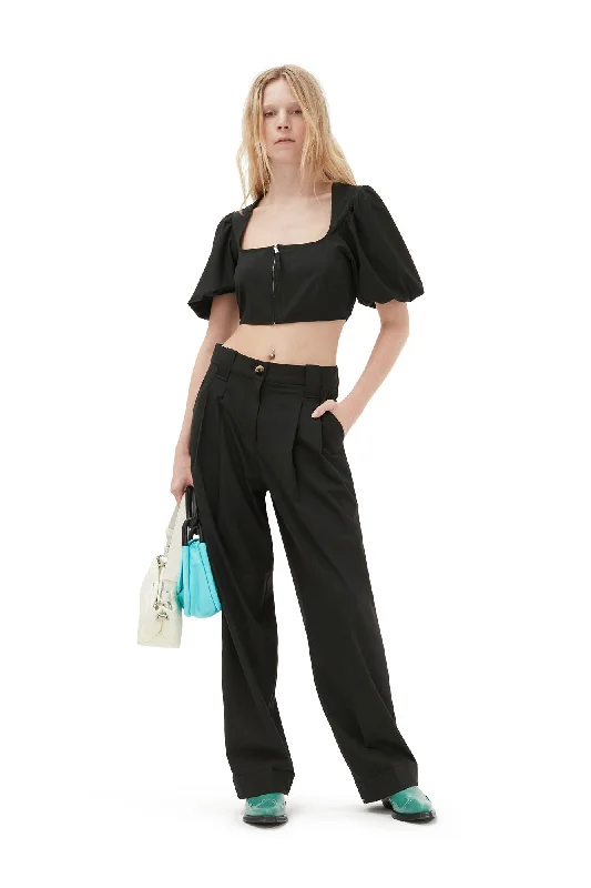 GANNI F8075 Drapey Melange Pleat Pants in Black