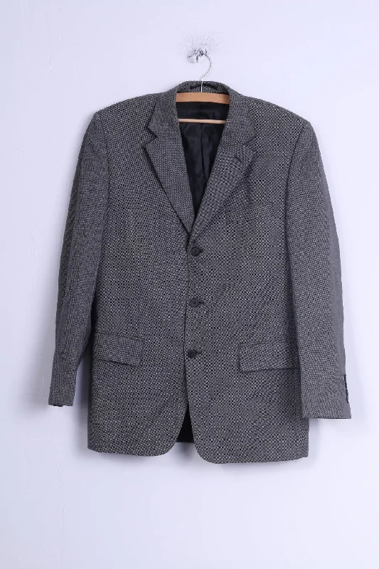 Jaeger Mens 38 S Jacket Grey Dots Wool Shoulder Pads Single Breasted Blazer