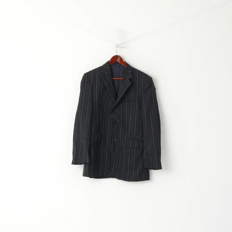 Aquascutum London Men 40 R Blazer Black Striped Wool Single Breasted Jacket