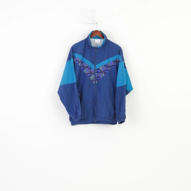 Crane Sports Men S Lightweight Jacket Blue Full Zipper Sportswear Nylon Waterproof Vintage 90s Pockets Top